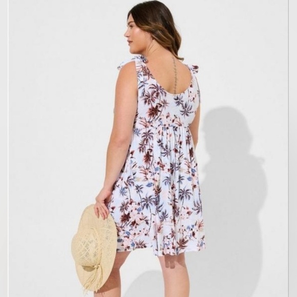 Torrid Mini Cotton Slub Tie Shoulder Beach Dress Tropical Size 2 - Picture 2 of 10